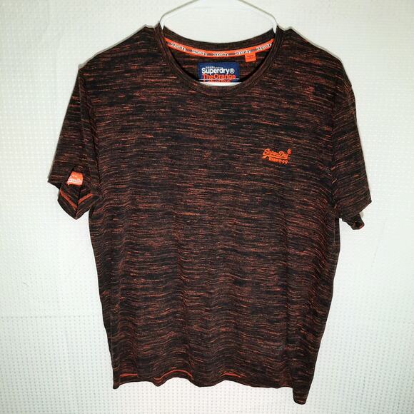 Superdry XL Orange Label Tee Black Marled Cotton Stretch Shirt Logo Streetwear - Picture 1 of 6